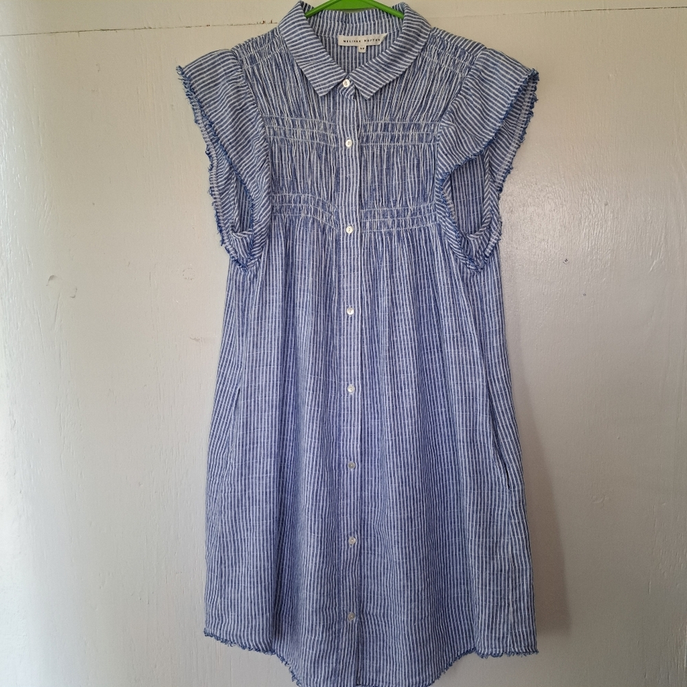 Melissa Nepton Sunset Royal Slub Stripe Shirtdress SZ S/P